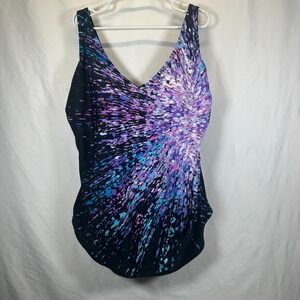 Swimsuits for All Swim 365 Plus Size 28W Dress Skirt Galaxy 1-Piece Purple Black